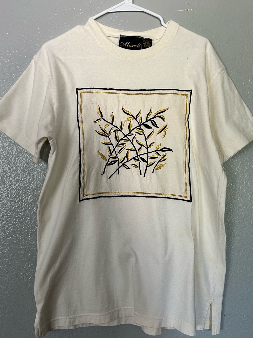 Vintage Mureli Wearable Art Embroidered Silk Applique Cotton Tee - M MINT